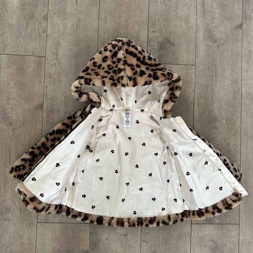 New Little Me Leopard Print Faux Fur Jacket Hoodie Coat Warm Baby Girl Size 18 M - Picture 6 of 16